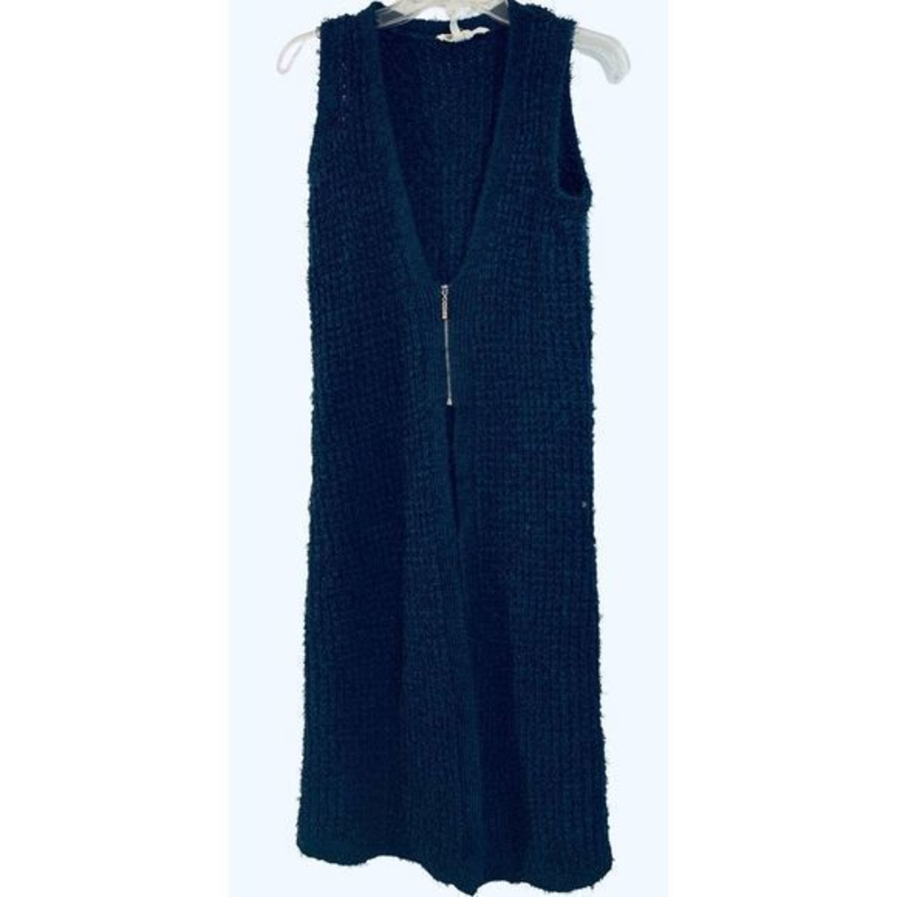 BCBGeneration‎ Womens Zip Up Sleeveless Knit Duster Cardigan Navy Black Size S